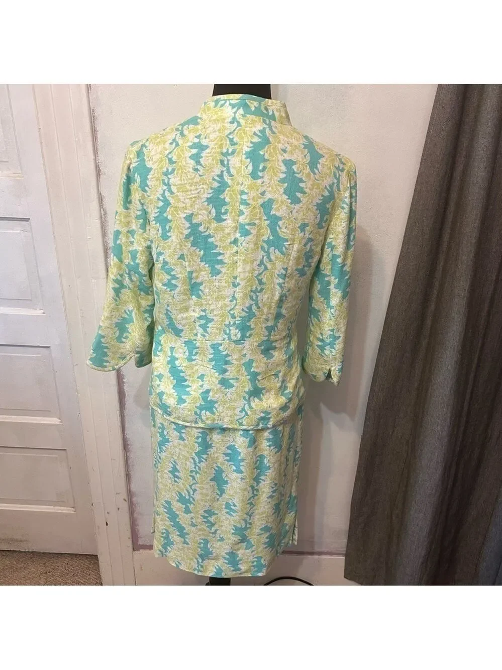 Vintage Pendleton Women’s Suit Skirt Floral Small Green Blue Linen Rayon Career